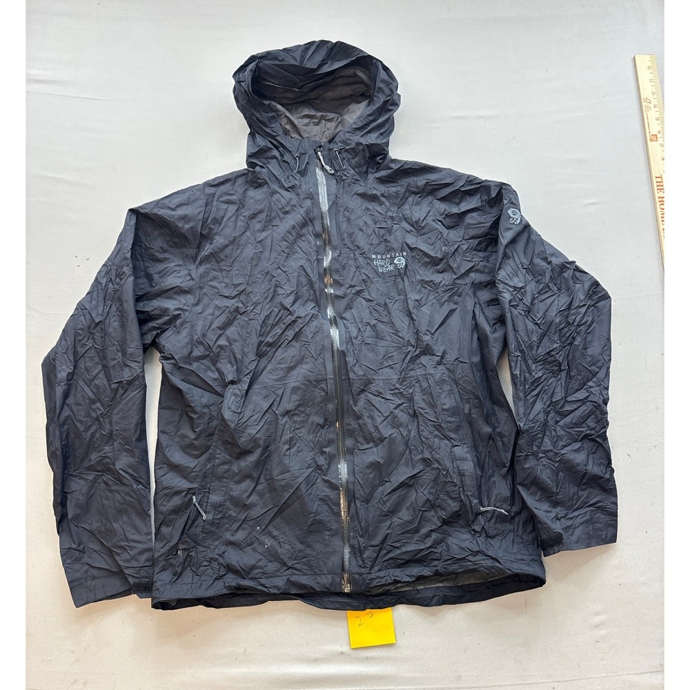 Mountain Hardwear Mens Large Black Ripstop Hooded Rain Jacket Technical Shell
